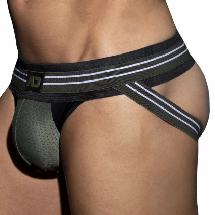 Jock Strap Double Stripe Noir - Kaki AD Fetish