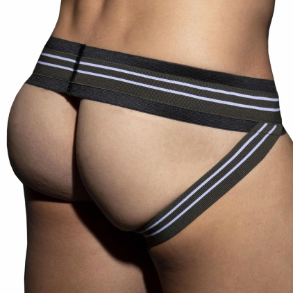 Jock Strap Double Stripe Noir - Kaki AD Fetish