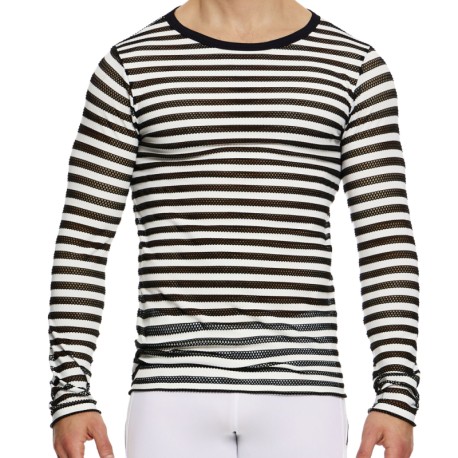 Modus Vivendi T-Shirt Manches Longues Striped Through Rayé Noir - Blanc