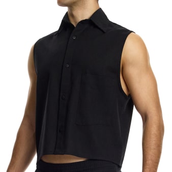 Chemise Crop Sans Manches en Lin Noire Modus Vivendi