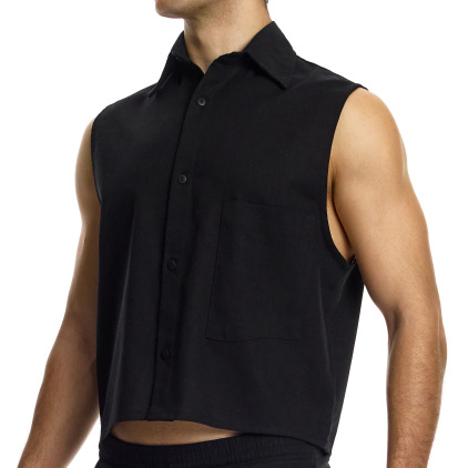 Chemise Crop Sans Manches en Lin Noire Modus Vivendi