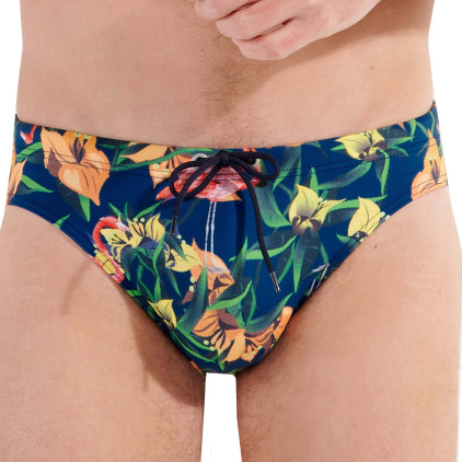 Costume Da Bagno Uomo Micro Slip - Slip Natatorio In Cotone Con Nastri Decorativi E Certificato OEKO-TEX