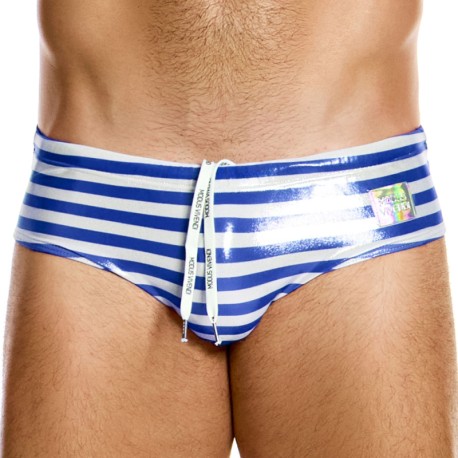 Modus Vivendi Laminated Classic Swim Briefs - Blue - White Stripe