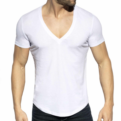 T-Shirt Col V Plongeant Blanc ES Collection