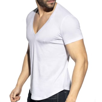T-Shirt Col V Plongeant Blanc ES Collection