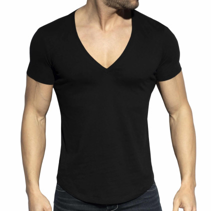 T-Shirt Col V Plongeant Noir ES Collection