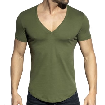 T-Shirt Col V Plongeant Kaki ES Collection
