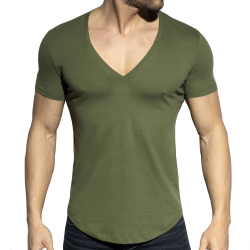T-Shirt Col V Plongeant Kaki ES Collection