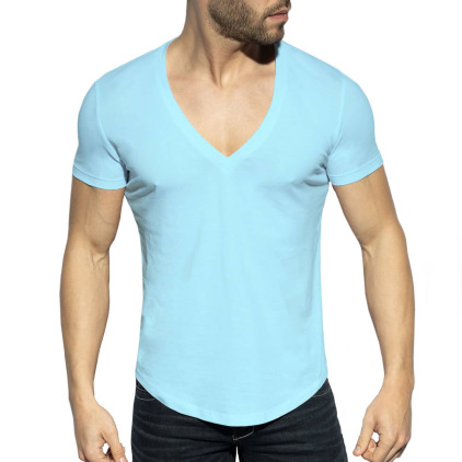 T-Shirt Col V Plongeant Bleu Ciel ES Collection