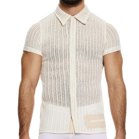 Modus Vivendi Striped Crochet Shirt - Beige
