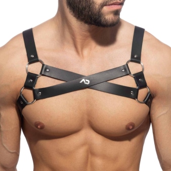 Harnais X en Cuir Noir AD Fetish