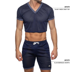 T-Shirt Crop Slam Mesh Bleu Marine Addicted