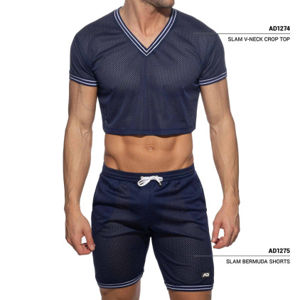 T-Shirt Crop Slam Mesh Bleu Marine Addicted