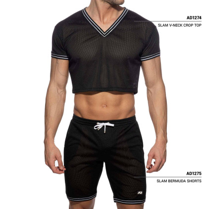 T-Shirt Crop Slam Mesh Noir Addicted