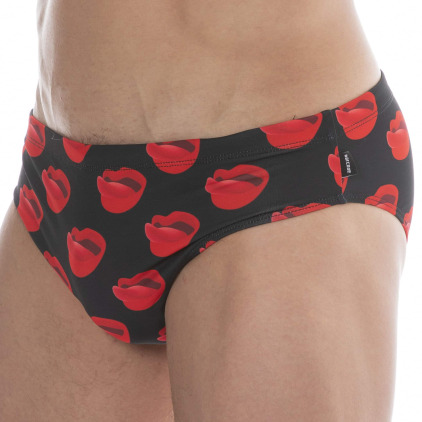 Slip de Bain Kiss Noir - Rouge Barcode
