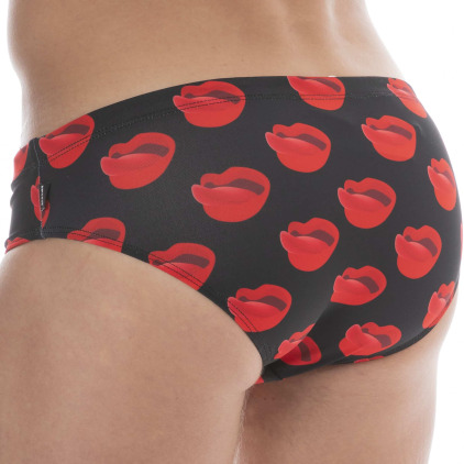 Slip de Bain Kiss Noir - Rouge Barcode