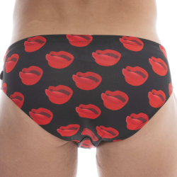 Slip de Bain Kiss Noir - Rouge Barcode