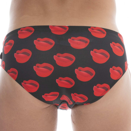 Slip de Bain Kiss Noir - Rouge Barcode