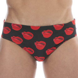 Slip de Bain Kiss Noir - Rouge Barcode