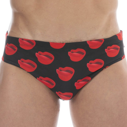 Slip de Bain Kiss Noir - Rouge Barcode