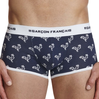 Boxer Court Origami Coq - Bleu Marine - Blanc Garçon Français
