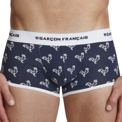 Boxer Court Origami Coq - Bleu Marine - Blanc Garçon Français