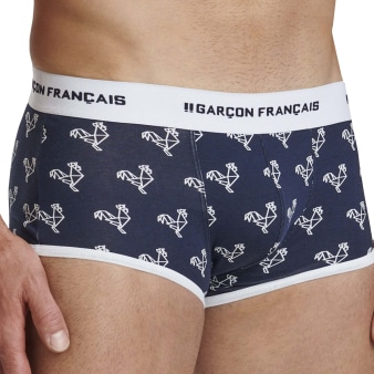 Boxer Court Origami Coq - Bleu Marine - Blanc Garçon Français