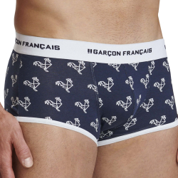 Boxer Court Origami Coq - Bleu Marine - Blanc Garçon Français