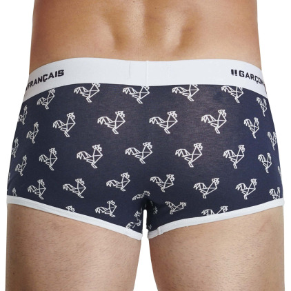 Boxer Court Origami Coq - Bleu Marine - Blanc Garçon Français