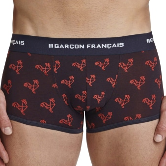 Boxer Court Origami Coq - Bleu Marine - Rouge Garçon Français