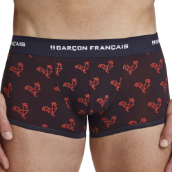 Boxer Court Origami Coq - Bleu Marine - Rouge Garçon Français