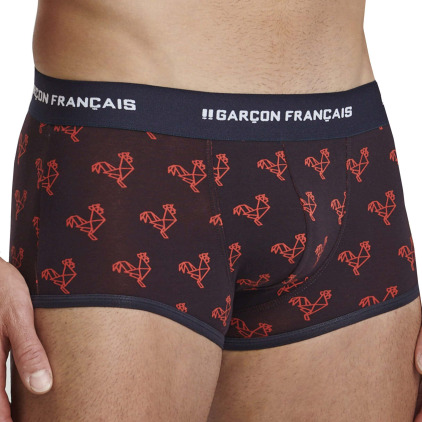 Boxer Court Origami Coq - Bleu Marine - Rouge Garçon Français