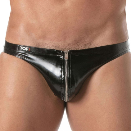 Slip Bikini Zippé Vinyl Noir TOF Paris