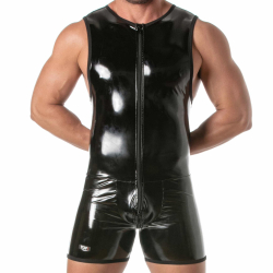 TOF Paris Vinyl Full Zipped Bodysuit - Black