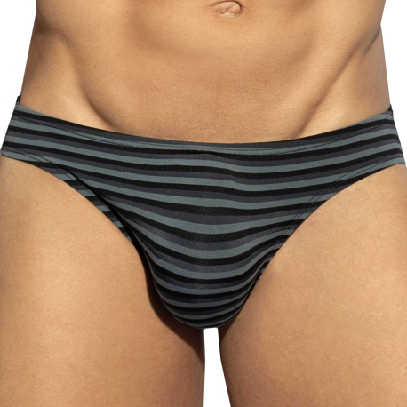 ES Collection Striped Bikini Briefs - Black - Grey