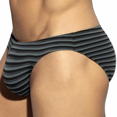 ES Collection Striped Bikini Briefs - Black - Grey