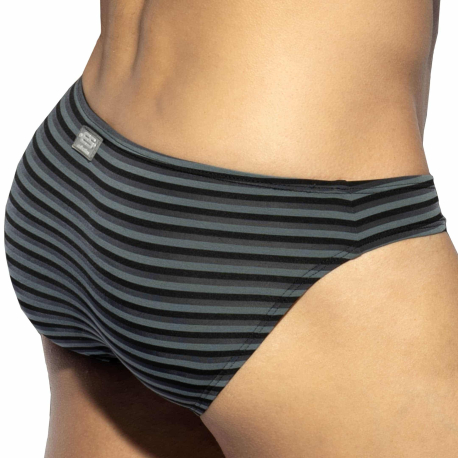 ES Collection Striped Bikini Briefs - Black - Grey