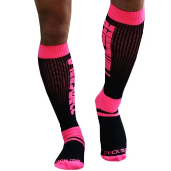 Chaussettes Hautes Eternity - Rose Fluo - Noires Breedwell