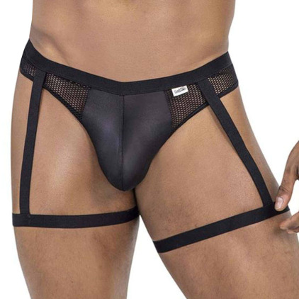 CandyMan Garter Mesh Thong - Black