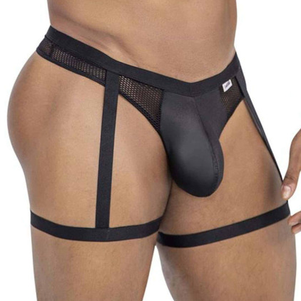 CandyMan Garter Mesh Thong - Black