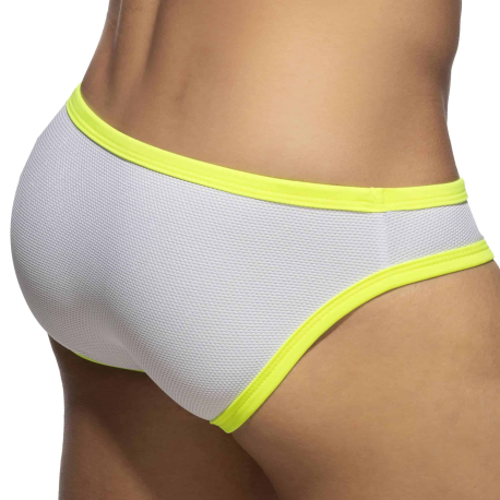 Addicted Snow White Neon Swim Bikini Briefs - White - Neon Yellow