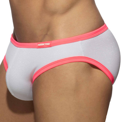 Slip de Bain Bikini Neon Snow White Blanc - Rose Fluo Addicted