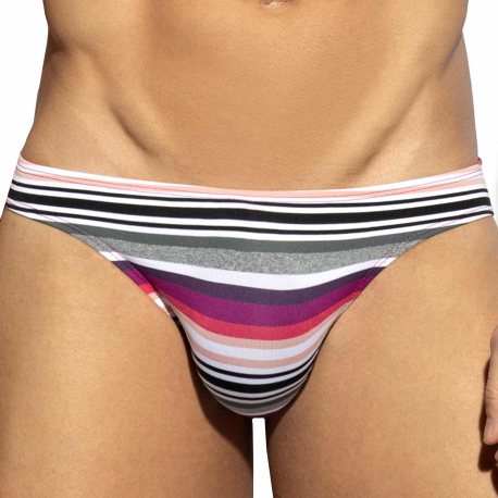 ES Collection Retro Stripes Bikini Briefs - Grey - Pink 