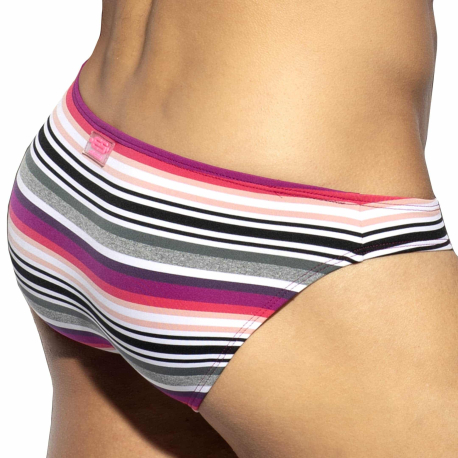 ES Collection Retro Stripes Bikini Briefs - Grey - Pink 