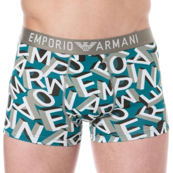 Emporio Armani Bold All Over Lettering Cotton Boxer Briefs - Peacock