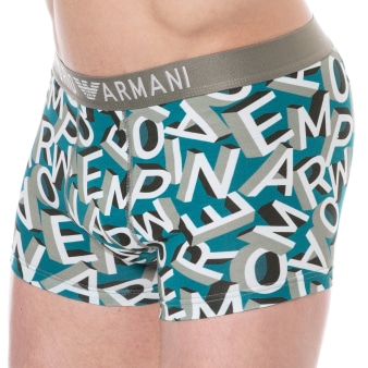 Emporio Armani Bold All Over Lettering Cotton Boxer Briefs - Peacock
