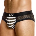 Modus Vivendi Striped Through Classic Briefs - Black - White