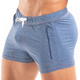 Short de Bain Zippé Denim Bleu TOF Paris