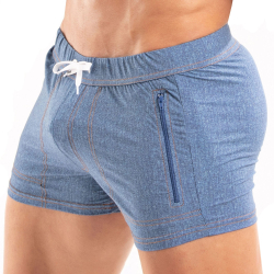 Short de Bain Zippé Denim Bleu TOF Paris