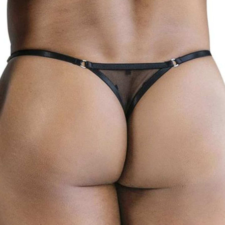 CandyMan Polka Dot Mesh Thong - Black